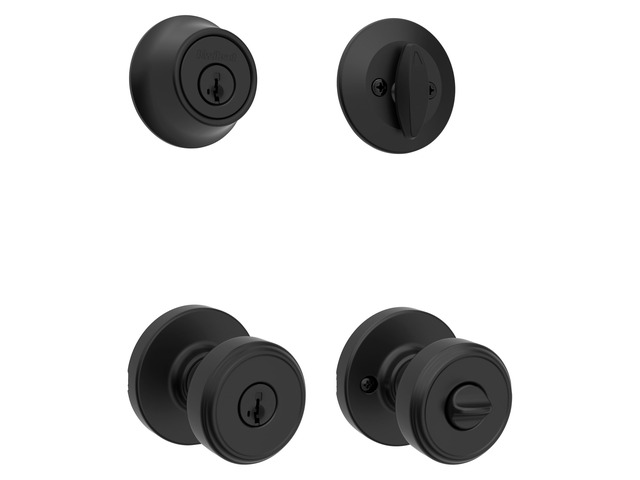 Maven Front Door Lock Handle and Deadbolt Set, Entry Handleset Round Exterior with Interior Door Knob, Secure Locking Deadbolt, Matte Black, with...