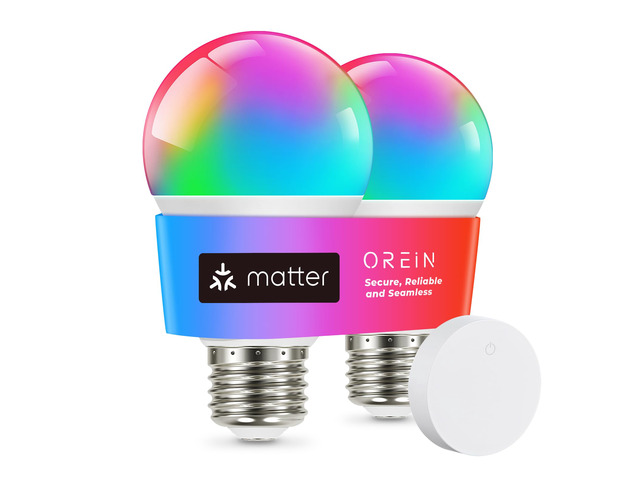 Matter Smart Light Bulb, A19 RGBTW Color Changing, 2 Pack with Remote Works with Alexa/Apple Home/Google Home/SmartThings800lm 60W Equivalent Alexa...