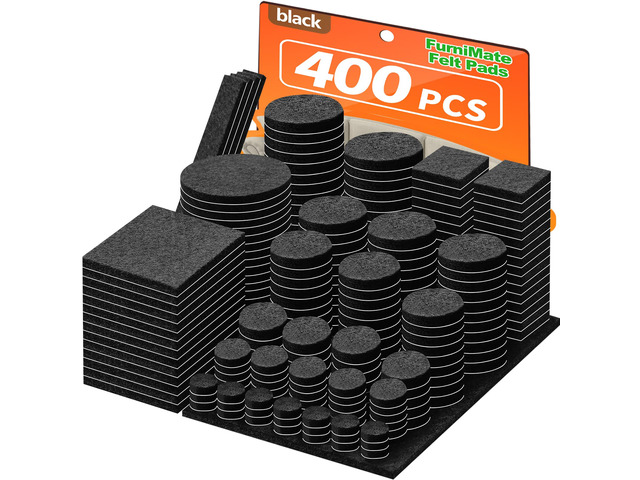 Felt Furniture Pads 400 Pieces, Furniture Pads for Hardwood Floors Black Self-adhesive felt pads prevent scratches and noise, ideal for chair legs,...