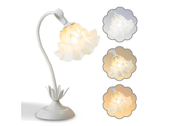 Flower Table Lamp,LED Reading Light Bedside Vintage Night Light(White) 3 Colors Modes Kawaii Flower Lamps Decor,Living Room Bedroom Lighting Table...