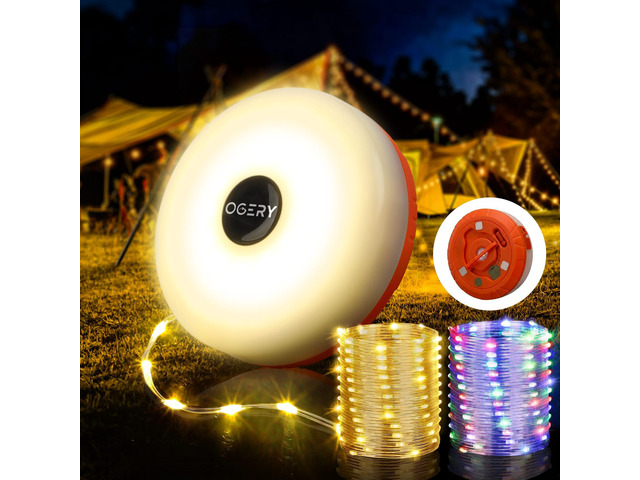 Camping String Lights 4 in 1, 32.8FT Quick Storage 8 Modes Protable Rechargeable Fairy Tent Lights String, Hanging Lantern LED Lamp for Outdoor...