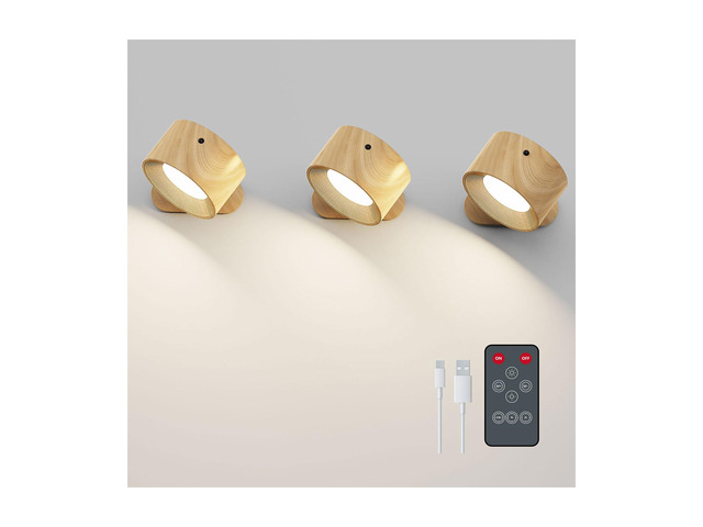 3PACK Rechargeable LED Wall Sconce, Cordless Battery with Remote Powered Wall Sconce, 3 Brightness Levels, 360Â° Swivel Magnetic Shade for Reading...