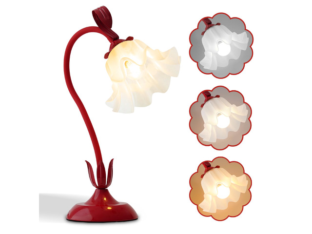 Flower Table Lamp, LED Reading Light Bedside Vintage Night Light (Red) 3 Colors Modes Kawaii Flower Lamps Decor,Living Room Bedroom Lighting Table...