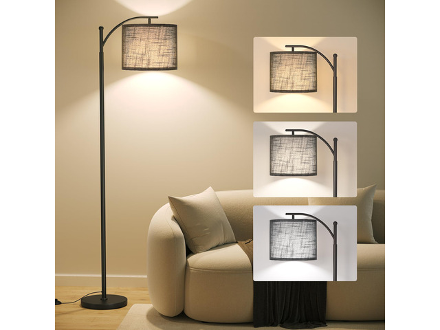 Arc Floor Lamp, Modern Floor Lamp with 3 Color Temperatures Bulb 12W Metal Standing Lamps with Adjustable Hanging Lampshade, Tall Floor Lamps for...
