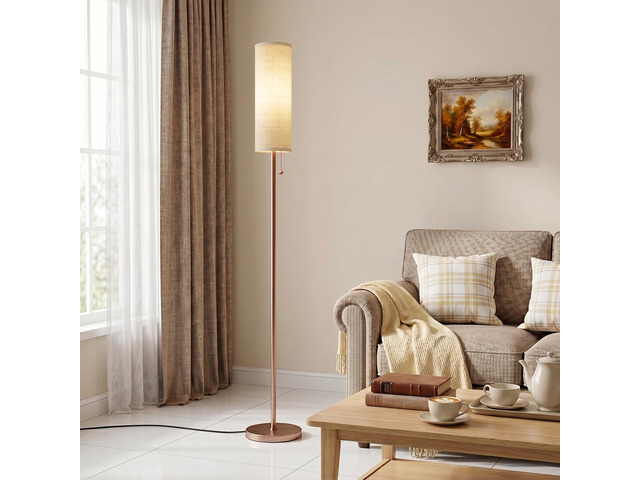 64' Floor Lamp with Bulb & Lampshade & Chain Switch, Beige & Brown 3 Color Temperature,9W LED bulb,Minimalist Floor Lamp,Tall Pole Lamps,Living...