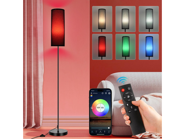 Floor Lamp, 9W 800LM Smart Bulb, Tall Corner Lamp, Black Shade Music Sync Light, App & Remote Control, Color Changing Ambient Lighting Standing...