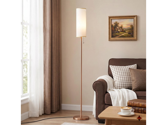 64' Floor Lamp with Bulb & Lampshade & Chain Switch, White & Brown 3 Color Temperature,9W LED bulb,Minimalist Floor Lamp,Tall Pole Lamps,Living...