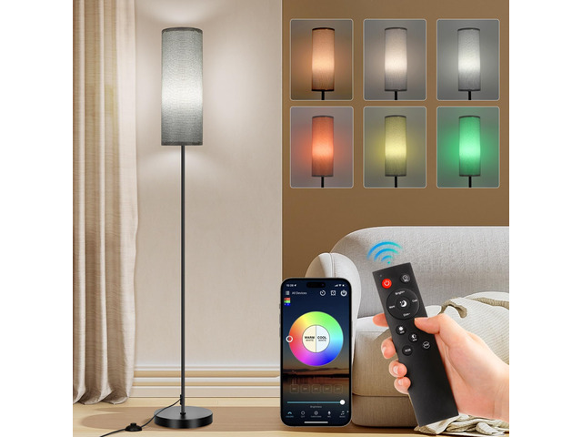 Floor Lamp, 9W 800LM Smart Bulb, Tall Corner Lamp, Gray Shade Music Sync Light, App & Remote Control, Color Changing Ambient Lighting Standing Lamp...