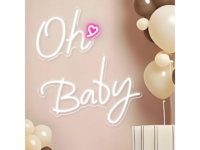 Oh Baby Neon Sign LED Light up Sign for Backdrop Decor 37.7x15.7inch Gender Reveal,Bedroom Wall Decor White