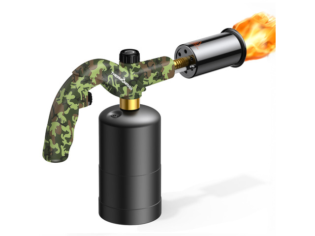 Propane Torch Gun, Adjustable Cooking Torch, Camouflage Green Powerful Blow Torch for Sous Vide, Steak Searing, BBQ, Grilling, Campfires and...