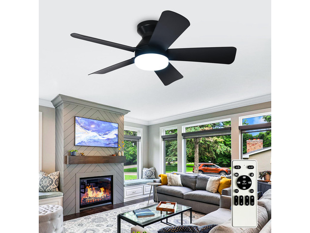 Modern Ceiling Fan with Light: 35-Inch Black Small Fans for Bedroom Indoor Outdoor - Dimmable Low Profile Ceiling Fans with Remote Control Flush...