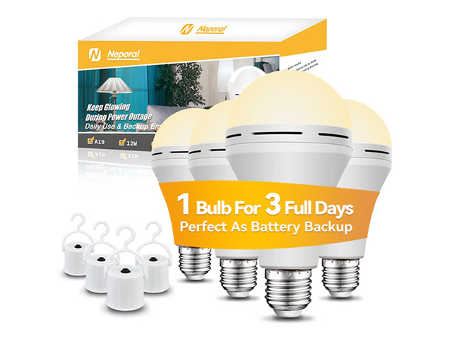 Emergency-Rechargeable-Light-Bulb, Stay Lights Up When Power Failure, 15W 80W Equivalent LED Light Bulbs for Home, Camping, Tent (Soft White, 4...
