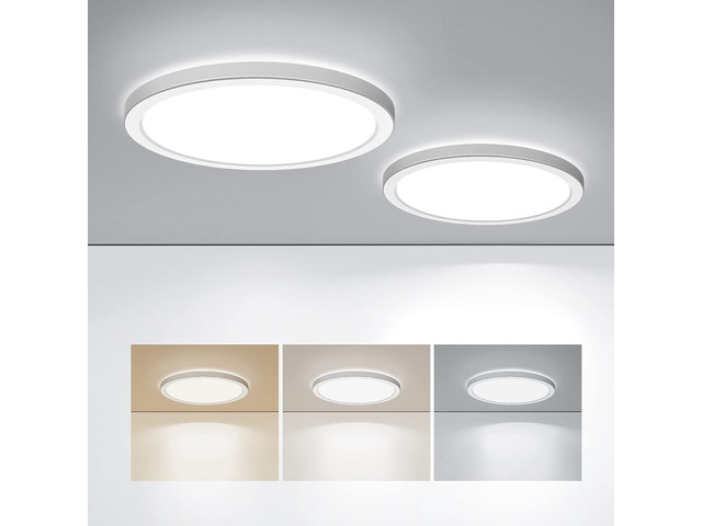 LED Flush Mount Ceiling Light, 9 Inch 18W 3000K/4000K/5000K Hardwire Light Fixture, Ultra Thin Round White Lamp for Kitchen Porch Bedroom Hallway...