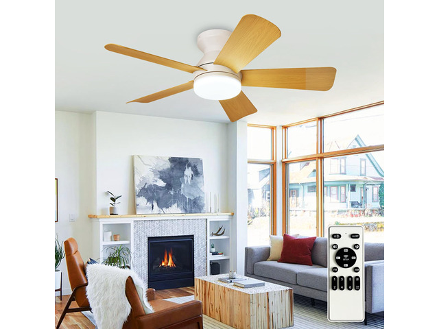 Modern Ceiling Fan with Light: 35-Inch White Small Fans for Bedroom Indoor Outdoor - Dimmable Low Profile Ceiling Fans with Remote Control Flush...