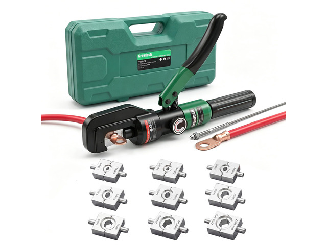 Hydraulic Crimping Tool, 2/0 Battery Cable Crimper, 10T Hydraulic Crimper for US AWG Size 12-2/0 Gauge Stranded (9 Sets of US Standard Crimping...