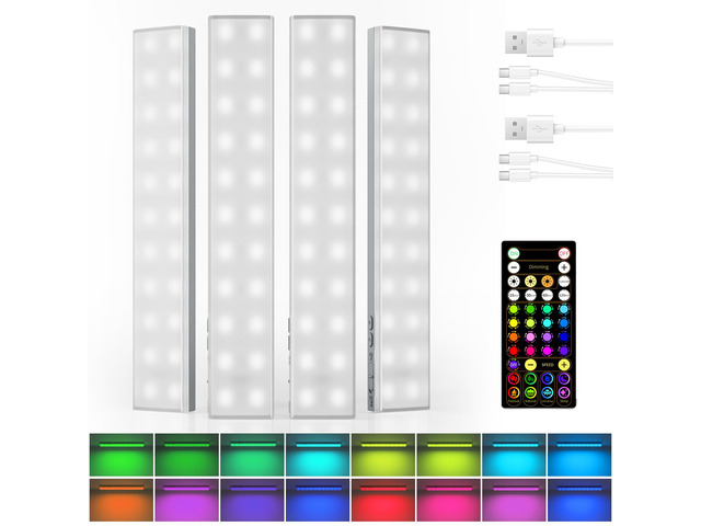 80RGB Under Cabinet Lighting, Shelf Lights, Led Light Bar Rechargeable, Wireless, Battery Powered, Ambient Lighting, Magnetic, Color Changing,...
