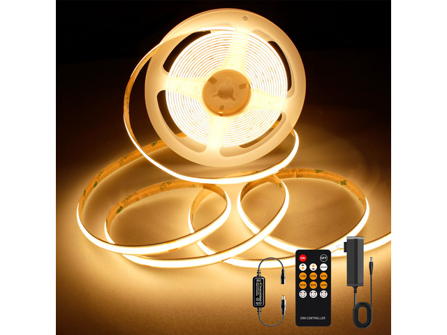 COB LED Strip Light Warm White, High Bright LED Lights with 2400LEDs, RF Remote and UL Power Supply, 2700K Dimmable LED Rope Lights for Mirror,...