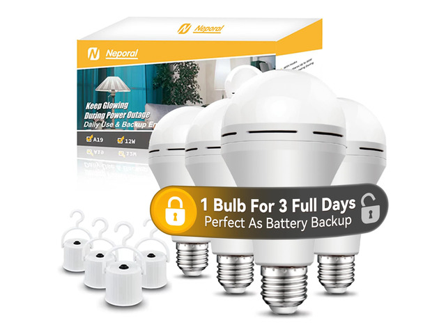 Emergency-Rechargeable-Light-Bulb, Stay Lights Up When Power Failure,15W 80W Equivalent LED Light Bulbs for Home, Camping, Tent (Daylight, 4 Pack...