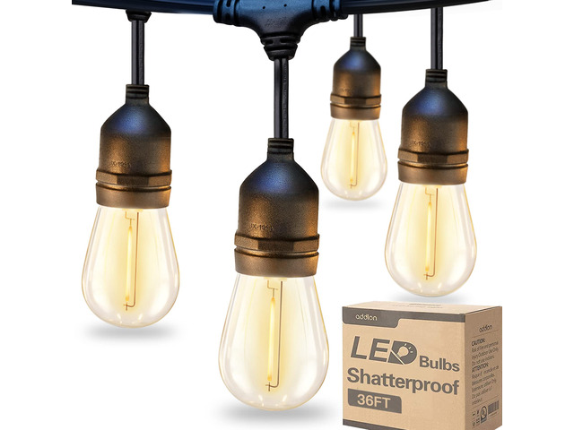 LED Outdoor String Lights 36FT Edison Vintage Weatherproof ETL Commercial Grade Strand with Shatterproof Bulbs, Decorative Hanging Lights for Patio...