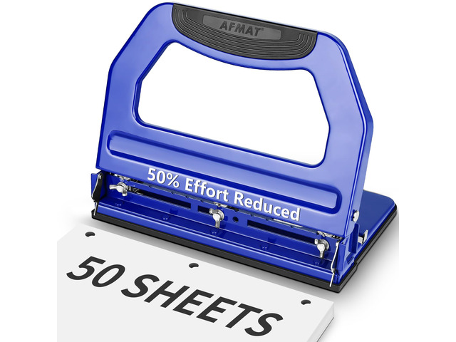 3 Hole Punch Heavy Duty, 9/32' Holes, 50-Sheet Hole Puncher 3 Ring, 50% Reduced Effort, Adjustable Two & Three Hole Punch, Metal Paper Puncher...