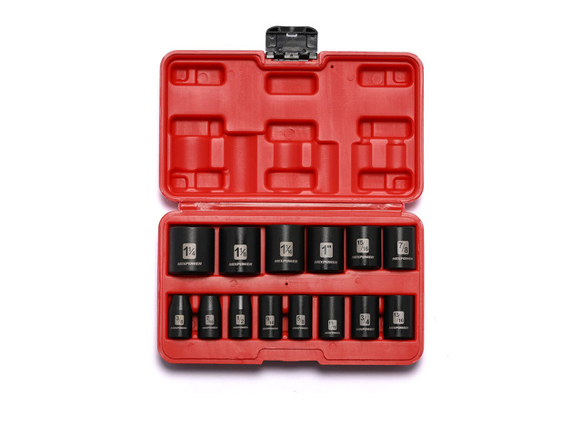 14 Pieces 1/2-Inch Drive Shallow Impact Socket Set, 3/8-Inch to 1-1/4 Inch, CR-V, SAE, 6 Point, Shallow, 14 Pieces 1/2' Dr. Shallow Socket
