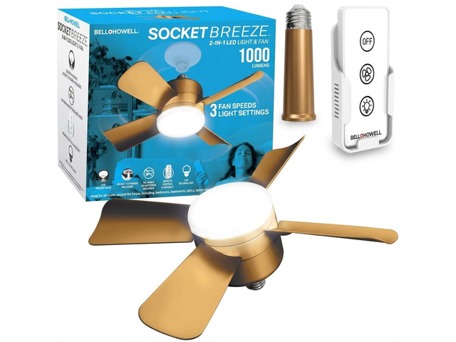 Socket Breeze Cool Light Deluxe Bronze Ceiling Fans with LED Lights and Remote Control, Replacement for Lightbulb - Bedroom, Kitchen, Living...