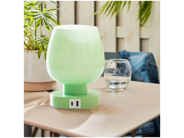 Touch Bedside Table Lamp with USB Charging - Modern Green Small Lamp for Bedroom Living Room Nightstand, Desk lamp with Glass Lamp Shade, Warm LED...