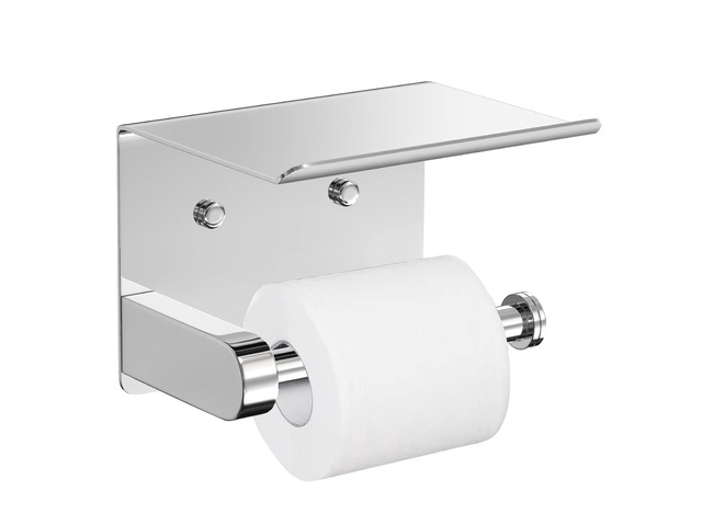 Self Adhesive Toilet Paper Holder with Phone Shelf Stainless Steel Wall Mounted Toilet Paper Roll Holder - Bathroom Washroom Tissue Roll Holder...