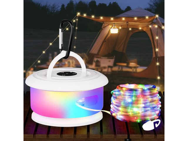 Camping String Lights, Retractable 32.8FT Rechargeable Fairy Light Quick Storage RGB Flash Lamp Outdoor Waterproof, Portable Hanging Lantern for...