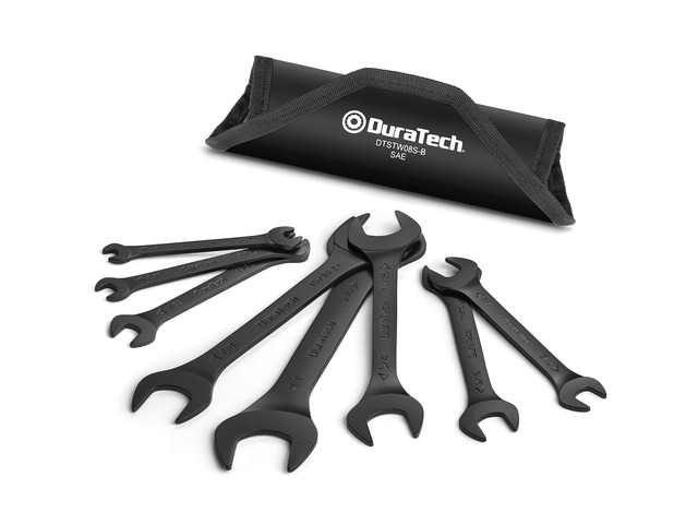 Super-Thin Open End Wrench Set, SAE, 8-Piece, 1/4' to 1-1/16' Slim Wrench Set, Black Electrocoat, Rolling Pouch