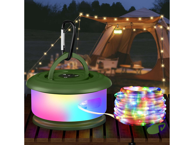 Camping String Lights, Retractable 32.8FT Rechargeable Fairy Light Quick Storage RGB Flash Lamp Outdoor Waterproof, Portable Hanging Lantern for...