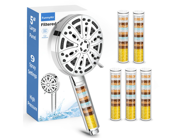 Filtered Shower Head with Handheld, 5 Filters, Hard Water Softener 9 Spray Modes, High Pressure, 20-Stage Filtration, Remove Chlorine and Heavy...