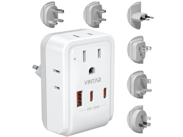 Universal Travel Adapter, PD 35W Type A,C,G,D,I,M Detachable Plugs 7 in 1 with 4 AC 3 USB Ports (2 USB C), Compact Kit for Travel, International...