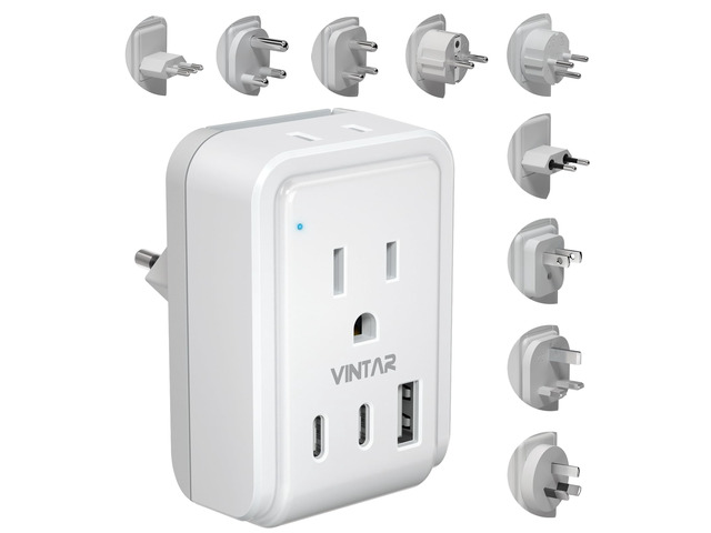 Universal Travel Adapter, Type A,C,D,E/F,G,H,I,L,M Detachable Plugs 5 in 1 with 2 AC 3 USB Ports (2 USB C), 17W Fast Charge, International Power...