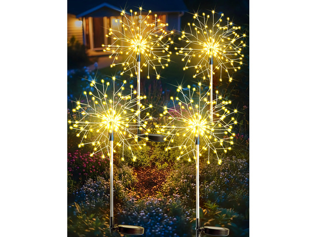 Solar Garden Lights Outdoor Waterproof Decorative, 4Pack 150LED Firework Lights, Solar Fairy Lights for Yard, Garden, Patio, Pathway, Flowerbed,...