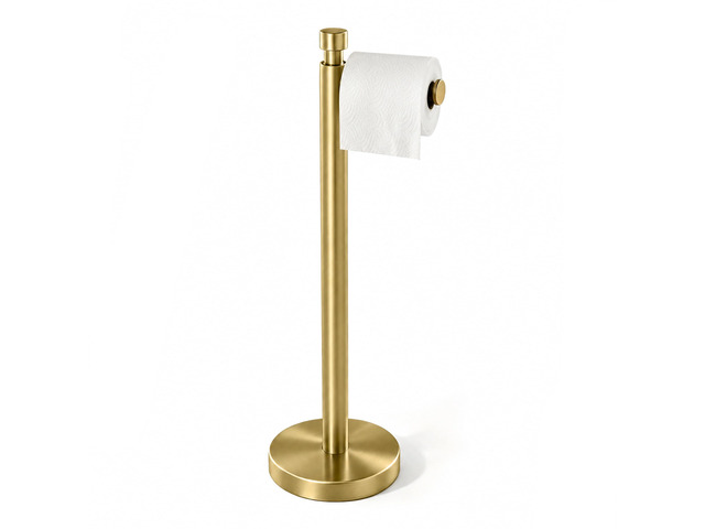 Toilet Paper Holder Stand, 4.4lbs Heavy Duty, Brushed Gold Stainless Steel Design with Open-Arm Access for Bathrooms and Powder Rooms