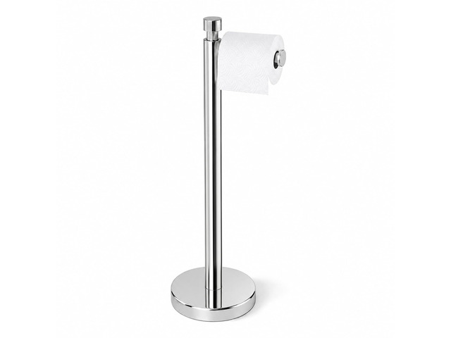 Toilet Paper Holder Stand with Weighted Base, Chrome Stainless Steel Design with Open-Arm Access for Bathrooms and Powder Rooms