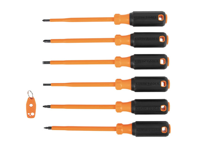 85077INSR Insulated Screwdriver Set with Magnetizer, Made in USA, 1000V Electrical Screwdrivers, Phillips, Slotted, Square, 7-Piece