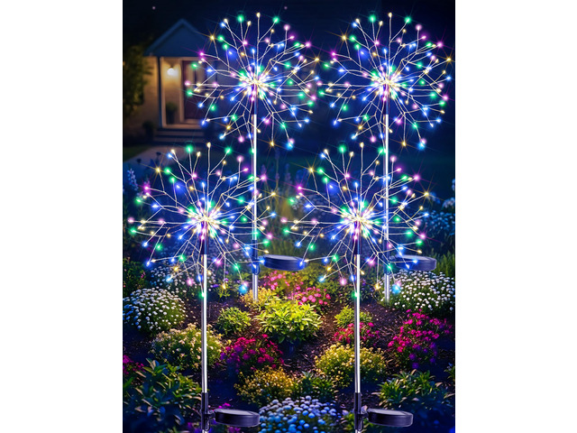 Solar Garden Lights Outdoor Waterproof Decorative, 4Pack 150LED Multicolor Firework Lights 8 Modes, Solar Fairy Lights for Yard, Patio, Pathway,...