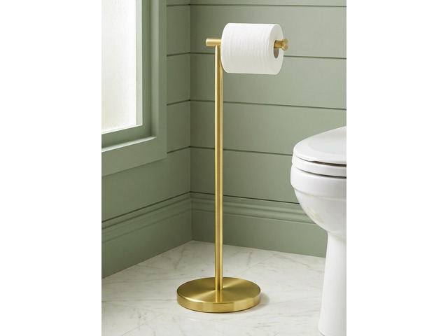 Gold Toilet Paper Holder Stand, 26' H (Taller Version), Weighted Base Weighted Base, Rustproof, Anti-Slip, Fits All Roll Sizes, No Drilling, Easy...
