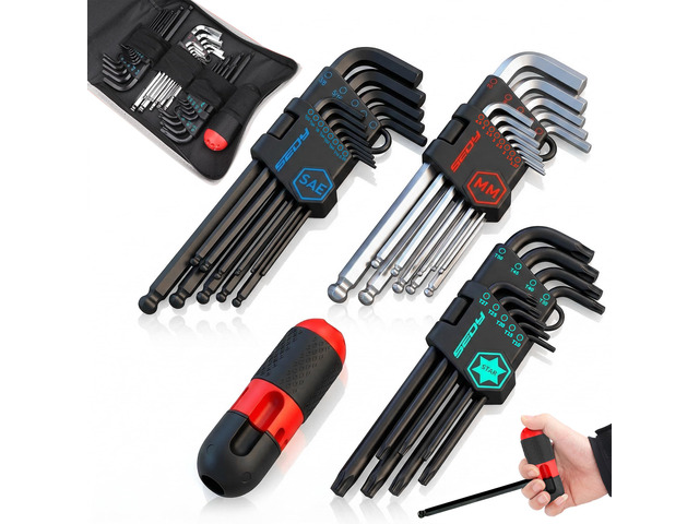 36-Pieces Ultimate Allen Wrench Set, Premium Hex & Torx Key Set, SAE & Metric Hex, Ball End Torx Wrenches with Extra
