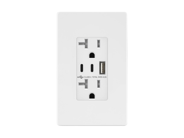 4.2A 3-Port Type C USB Outlet, 20 Amp Receptacle Plug, Charging Power Outlet with Dual Type C & A Ports, Screwless Wall Plate Included, UL Listed,...