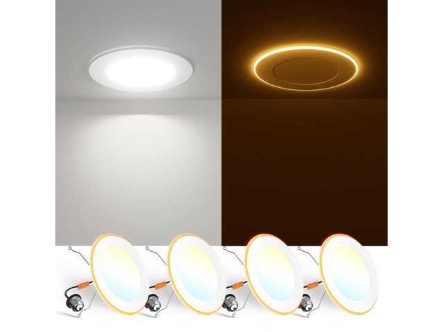 4 Pack 5/6 Inch 5CCT LED Recessed Lighting with Night Light 2700K/3000K/4000K/5000K/6000K Selectable,Dimmable Retrofit Flat Can Lights, 1000LM,10W,...