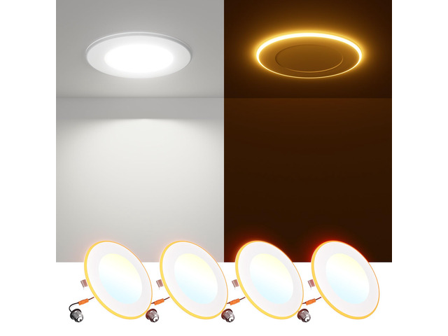 4 Pack 4 Inch 5CCT LED Recessed Lighting with Night Light 2700K/3000K/4000K/5000K/6000K Selectable,Dimmable Retrofit Flat Can Lights, 700LM,7W=60W,...