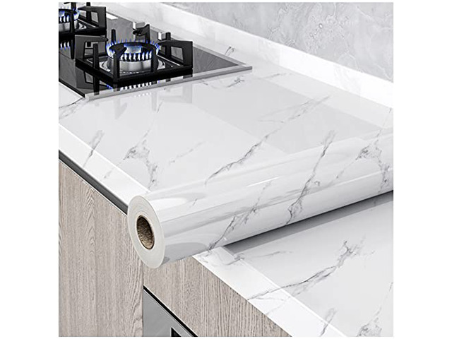 Marble Contact Paper White Peel and Stick Wallpaper 15.8'×393' Glossy Marble Wallpaper Self Adhesive Removable Wallpapers Waterproof Countertop...