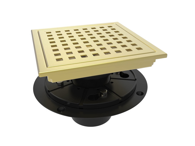 6 Inch Square Shower Floor Drain with Flange,Quadrato Pattern Grate Removable,Food-Grade SUS 304 Stainless Steel,Watermark & CUPC Certified, Brushed...