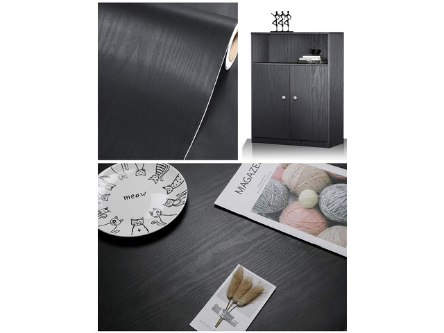 Black Wood Peel and Stick Wallpaper Wood Contact Paper 17.7' Ã— 197' Self-Adhesive Wallpaper Removable Waterproof Wall Paper Vinyl for Countertop...