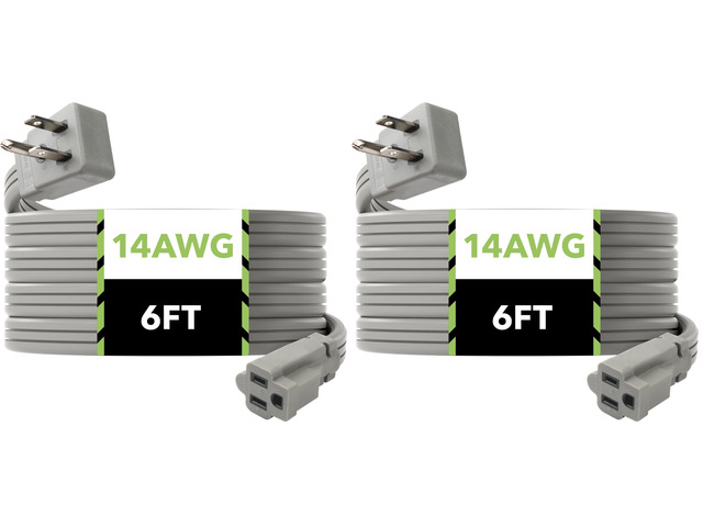 6ft Air Conditioner Extension Cord, 14 Gauge Heavy Duty Power Cord, Gray, 3 Prong Grounded Flat Plug, 15 Amps, for Indoor Air Conditioner,...