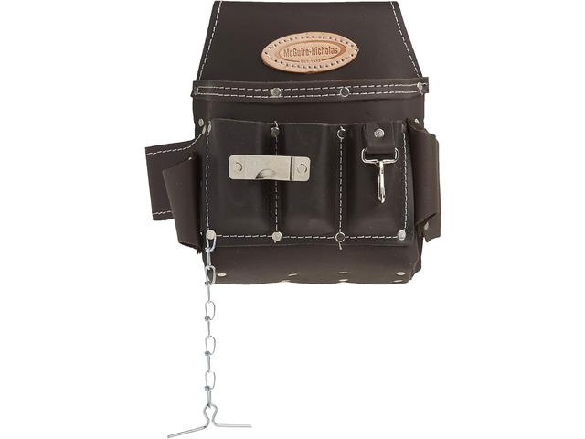 Electrician Tool Pouch, 12 Pocket, 1 Pack, Brown Oil-tanned leather, Rivet-reinforced with tape chain and metal clip, Fits 3in belts, For...