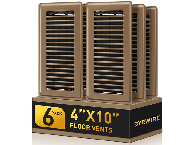 Floor Register 4x10, 6-Pack Brown Floor Vent Covers for Home Floor Heavy Duty Steel Walkable Floor Vents, Quiet & Adjustable Airflow Air Vent...